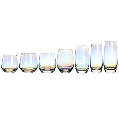 China Free Sample Amazon Hot Selling Rainbow Color Stemless Wine Glass Tumbler Champagne Flutes Glass Tumbler for sale