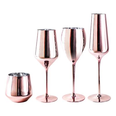 China Plate Rose Gold Custom Reusable Handmade Plate Rose Gold Color Plated Wine Goblets Glass Cup for sale