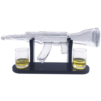 China New Classic/Postmodern Ak 47 Gun Whiskey Decanter Set + 2 Whiskey Glasses on Low Classic Wooden Tray for Home Bar Decor for sale