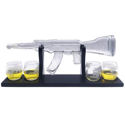 China New Limited Edition Classic/Postmodern Stylish Ak 47 Rifle Gun Whiskey Decanter with 4 Shotgun Bullet Whiskey Glasses and Mohogany Wood Base for sale