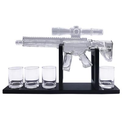 China New Classic/Postmodern Home Bar Decor Liquor Dispenser With Base Ak 47 Gun Whiskey Decanter Glass And Wood Gift Set for sale