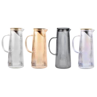 China Sustainable Glass Water Pitcher Set With Lid For Juice And Cold Drinks Tall Jugs With Handle For Tea Drinking Water Jug With 4 Tumbler Cups for sale