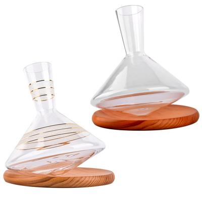 China Amazon Viable Christmas Crystal Clear Decanter with Gold Decal Tumbler Glass Decanter with Wooden Base for Kitchen Home Decor for sale