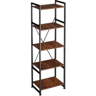 China Vintage industrial distressed modern rustic bookcases with metal shelf and solid wood panel for sale