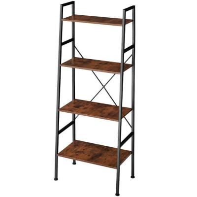 China Industrial Vintage Bookcase 4 Tier Industrial Wooden Storage Rack With Open Shelves, Rustic Standing Shelves for sale