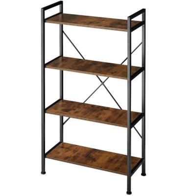 China 5 Tier Industrial Bookcase Bookshelf Rustic Vintage Etagere Solid Wood Bookcase, Metal and Vintage Wood Freestanding Shelf for sale