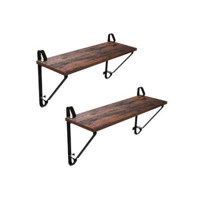 China (Size) Rustic Wall Mounted Storage Shelf Adjustable Floating Display Wall Shelf Brown Wood Shelf for sale