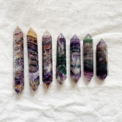 China Wholesale Natural Europe Rainbow Fluorite Quartz Crystal Point Stick Crystal Double Point Decoration for sale