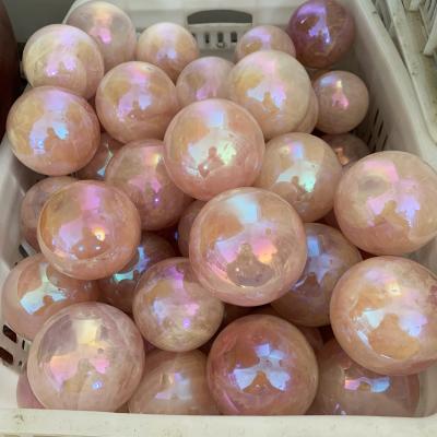 China Africa Aura Rose Quartz Sphere Healing Crystal High Quality Natural Wholesale Aura Rose Quartz Balls For Decoration for sale