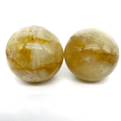 China Wholesale Natural Yellow Sphere Africa Flower Healer Quartz Gold Crystal Balls for sale