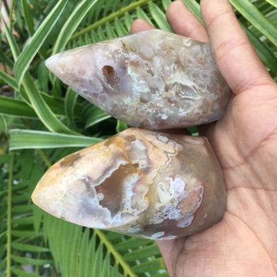 China China Wholesale Natural Flower Agate Flame Polished Healing Crystal Shaped Palm Stone For for sale