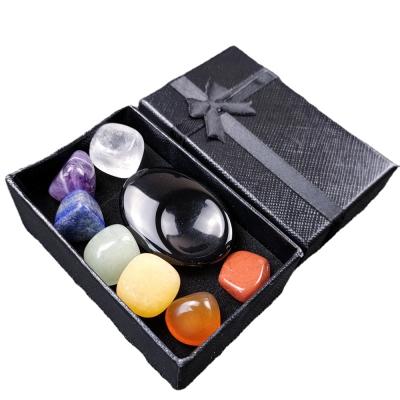 China Europe 7 Chakra Healing Set Natural Stones Crystals Tumbles With Thumb Guasha Board Energy Scraping Box For Healing for sale