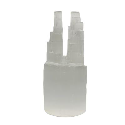 China Wholesale Natural Africa Selenite Twin Tower Crystal Selenite Tower Home Decor 15cm for sale