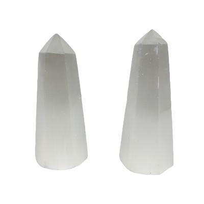 China Wholesale Spiritual Healing from Africa 10cm Crystal Hexagonal Point Selenite Tower for Home Decor for sale