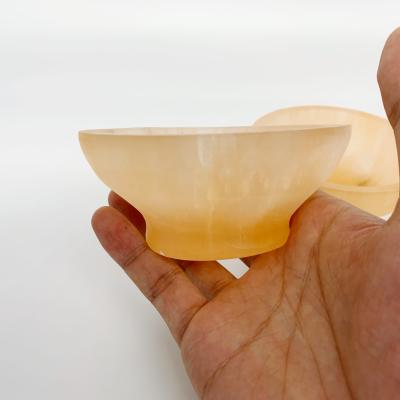 China Hot Sale Africa Healing Reiki Stone Opener 10cm Orange Selenite Circular Bowl For Household Supplies for sale