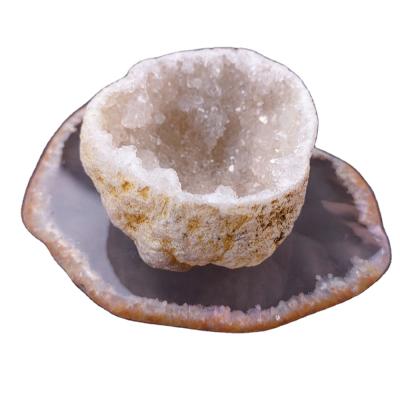 China Europe healing natural crystal semi-precious stone open agate geode teacup for gift for sale