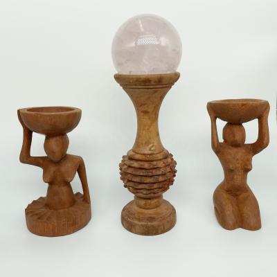 China Wholesale Donghai Folk Craft Crystal Ball Stand Handmade Holder Carved Wooden Craft Africa Ball Stand For Decoration for sale