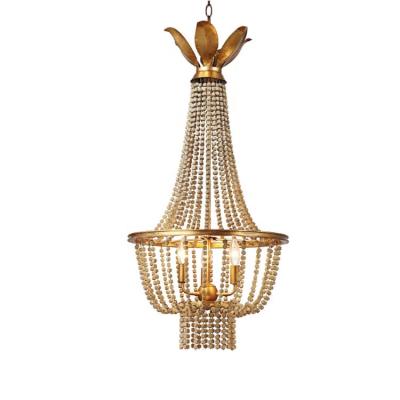 China American Unique Art Wood Beads Chandelier Country Retro Lamp Light Warm French Custom Creative Modern Living Room Pendant for sale