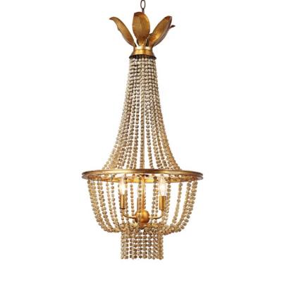 China Unique Cheap Brass Crystal Wooden Fancy Bead Modern Art Home Indoor Led Pendant Lamp for sale