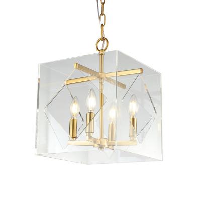 China Home/Hotel/Dining/Bedroom Pendant Lamp 2020 New Style Modern Nordic Acrylic Iron With Rectangle Brass Small Size Box Finish Pendant Light For Home Decor for sale