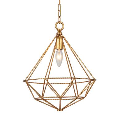 China Factory Direct Gold Diamond Shape Wire Cage Chandelier Metal Iron Pendant Lamps Modern Direct Light Geometric Cage Pendant Lamp for sale