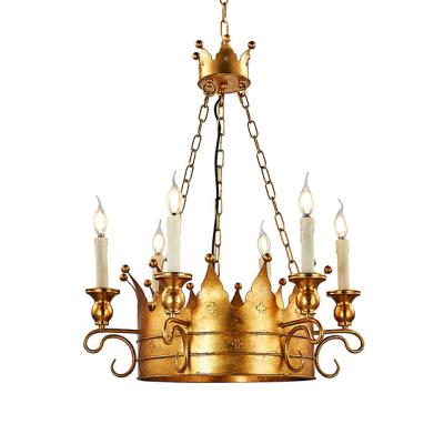 China Antique Style Decor Art Deco Pendant Light Wrought Iron Gold Crown Shade Sconce Vintage Indoor Russian Chandelier for sale