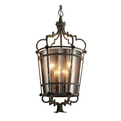 China Hotel Christmas Decor Antique Glass Metal Iron Church Chandelier Lamp Frosted Black Shade for sale