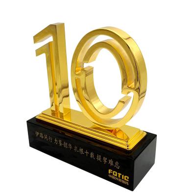 China China 10th Anniversary Commemorative Award for Enterprise Employees, Aluminum Alloy Trophy, Black Crystal Base for sale