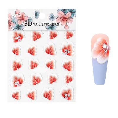 China Popular Nail Tips New Design Relief Flower Nail Sticker 5D Back Glue Nail Sticker for sale