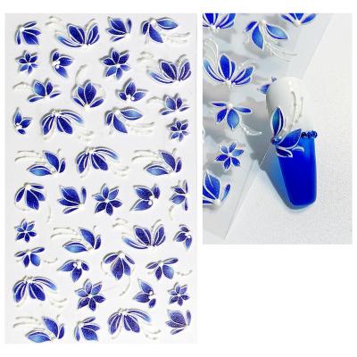 China Popular Nail Tips High Quality Nail Decals 5D Engraving Flower Nail Sticker Embossed Flower Nail Tips Decoration for sale