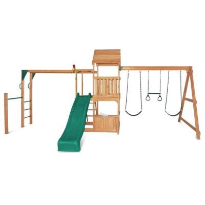 China Ourdoor Toys New Design Wooden Swing And Slide Set Outdoor Furniture For Kids for sale