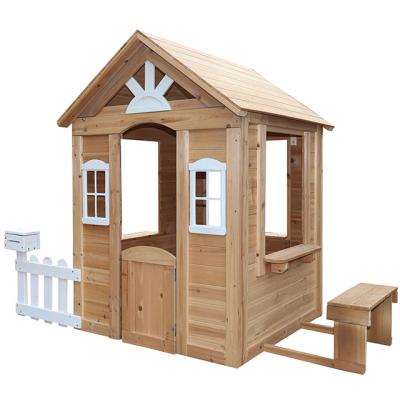 China Easily Assembled Outdoor Wooden Cubby House Playhouse Fine Quality Wood With Seat for sale