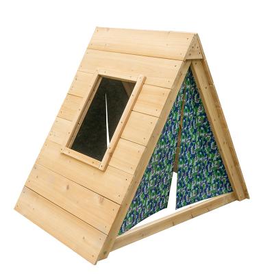 China Simple Design Easily Assembled Kids Garden Toys Camping Wooden Cabin Playhouse With Climbing Frame for sale