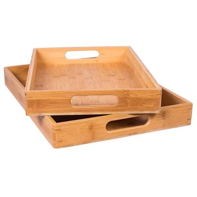 China Simple Style Eco - Friendly Wooden Snack Tray Cutlery Bamboo Tray With Grab for sale