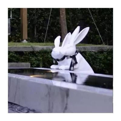 China China Handmade Vivid Sculpture In Public Places Rabbit Statue Chinese Marble White Western Color Material Source Heb for sale