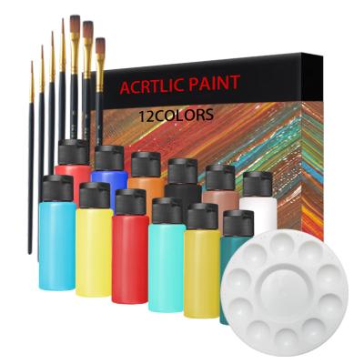 China Waterproof Paints Acrylic Paint Set 12Colors 60ml Color For Kids With Brush And Plastic Palette 60mL for sale