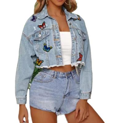 China Anti-wrinkle J&Y SHAPE 2022 New Women's 3D Embroider Solid Color Patch Casual Short Loose Denim Jacket Women Jean Jackets for sale