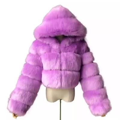 China Warm Soft Thick Breathable Winter Faux Fox Fur Coat Ladies Sheath Long Fur Jacket Shorts Style Hooded Faux Fur Shorts Jacket Coat Women for sale