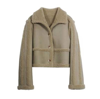 China 2021 A/W New Design Anti-wrinkle Lamb Fur Bomber Leather Sheepskin Jacket Coat Shear Jacket For Women for sale