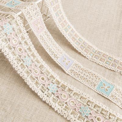 China New Viable National Bone Cord Embroidery Lace Cotton Ribbons Sequin Lace Ribbon Trim for sale