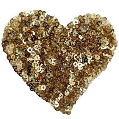 China Other Embroidery Patch Custom Heart Shape Sequins Iron On Patches For Clothing Hat for sale