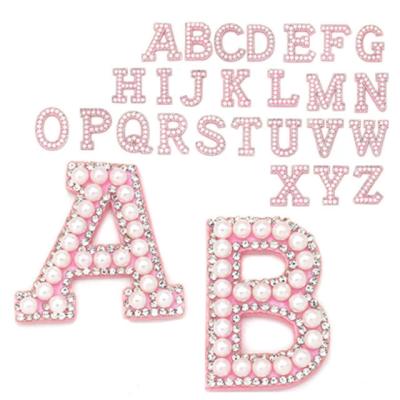 China Other High Quality Iron On BlingCrystal Applique Designer Pink Rhinestone Letter Patches For Apparel for sale