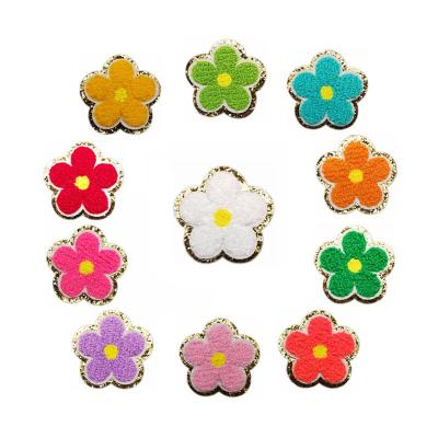 China Other Beautiful New Design Glitter Gold Border Flower Iron On Chenille Embroidery Patches For Clothes for sale