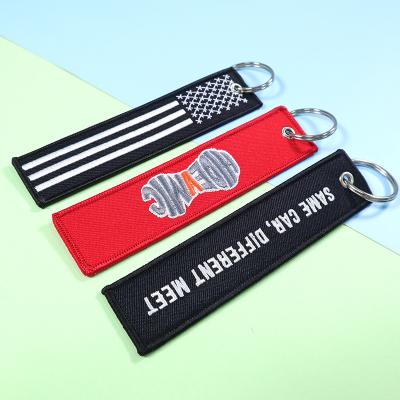 China Custom Made Woven Key Chain Customized Embroidery Key Tag Luggage Keychains Woven Key Rings With Logo for sale