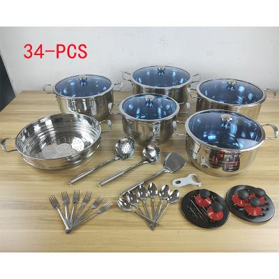 China Sustainable 34PCS Cookware Set South Africa Hot Sales Best Price Manufacturer Stainless Steel Cooking Non-Stick Pots and Pans Non-Stick OEM for sale