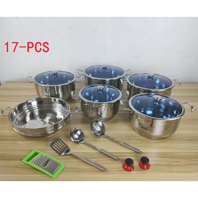 China Sustainable 17PCS Stainless Steel Cookware Set Best Price Cooking Pans Hot Pots Saucepan Manufacturer Non-Stick Amazon Sales Logo OEM for sale