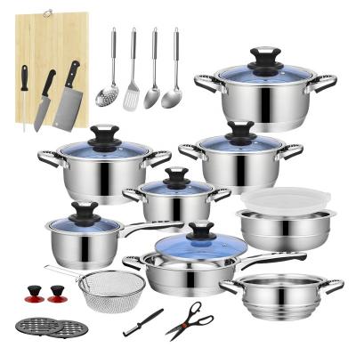 China ELERANBE 30pcs Sustainable Stainless Steel Cookware Sets Cheaper Wholesale Cheaper Logo Finer Pots and Pans Factory Saucepan OEM Custom Made for sale