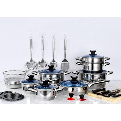 China ELERANBE 25pcs Sustainable Stainless Steel Cookware Sets Cheaper Wholesale Cheaper Logo Finer Pots and Pans Factory Saucepan OEM Custom Made for sale