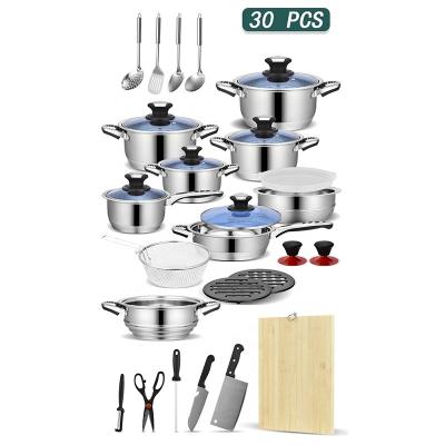 China 30PCS Sustainable Stainless Steel Cookware Sets Pots Kitchen Cook Box Color Box Customized Color All-season SS 201 Metal for sale