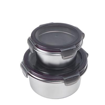 China Freshness Keeping Low Price Manufacturer 2pcs Stainless Steel Lunch Containers Round Metal Logo OEM Custom Bento Box Kitchen Compartment for sale